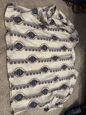 eesome Cream Tunic with Navy and Brown Print